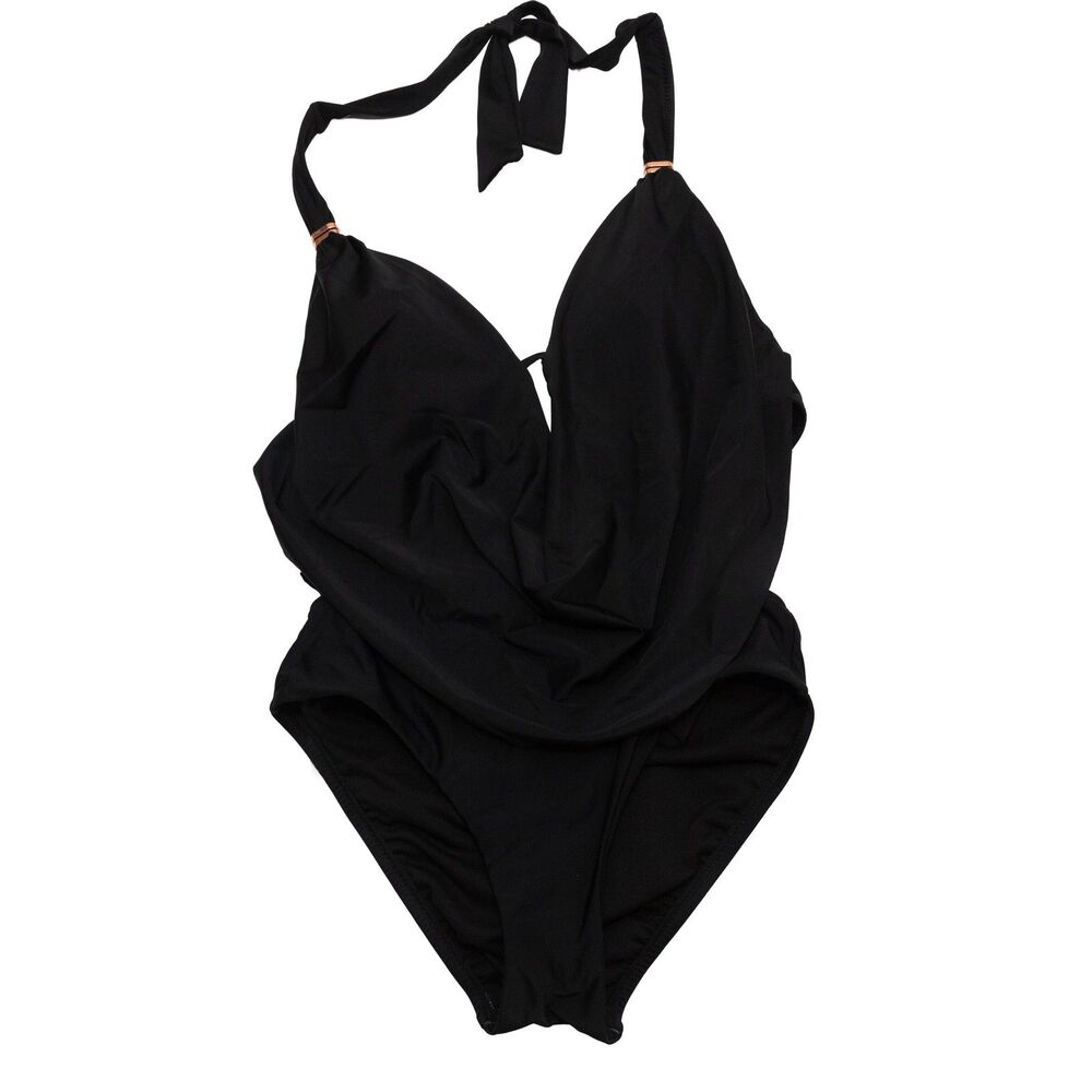 Bar III Women's XS Black Core Solids Halter Cut Out One Piece Swimsuit NWT